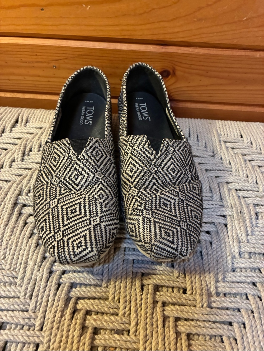 Toms Black and White Diamond-Pattern Slip-Ons